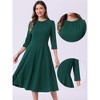 INSPIRE CHIC Women's 3/4 Sleeve Pleated Round Neck Pockets A-Line Swing Work Midi Dress - 2 of 4