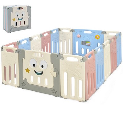 Costway 16-Panel Foldable Baby Playpen Activity Center w/Lock Door & Rubber Mat
