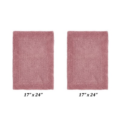 Pink Cotton Tufted Reversible Bathroom Rug Set - 17" x 24"