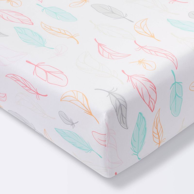 Fitted Crib Sheet Feathers - Cloud Island&#8482; Pink, 1 of 7