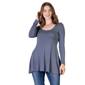Womens Long Sleeve Solid Color Swing Style Flared Tunic Top - 24seven Comfort Apparel™ - 1 of 4