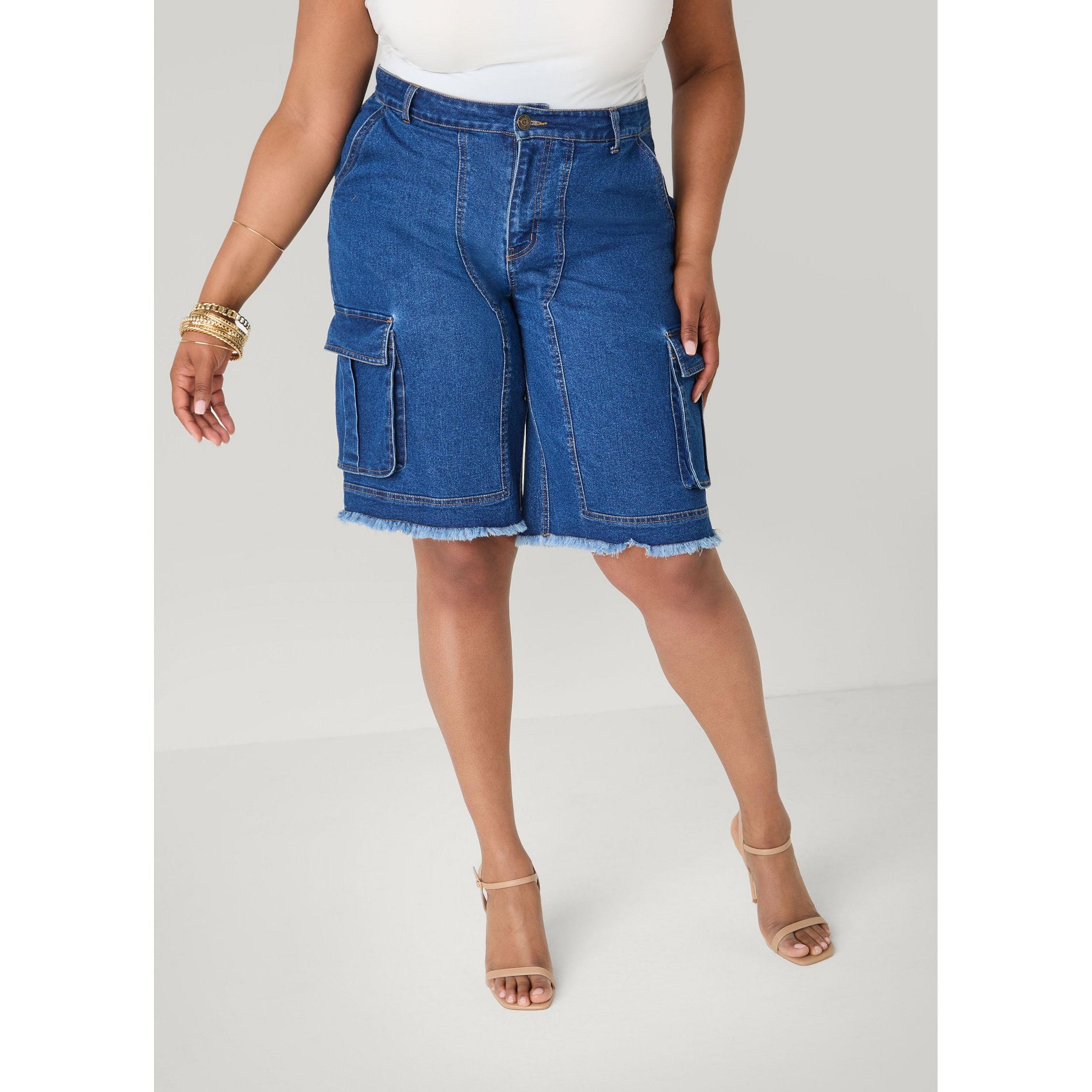 Women's Frayed Cargo Bermuda Shorts - Ashley Stewart