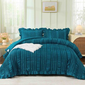 BAGOKIE 3 Pieces Seersucker Ruffle Bed in a Bag Comforter Set - 1 of 4