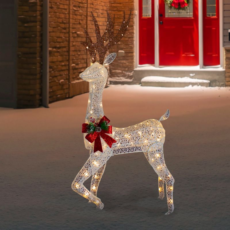 Northlight 60" LED Lighted Glitter Reindeer with Red Bow Outdoor Christmas Decoration, 2 of 8