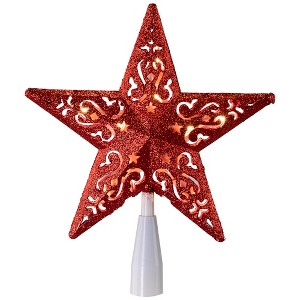 Northlight Lighted Glittered 5 Point Cut-Out Star Christmas Tree Topper - 9.75" -Red - Clear Lights - 1 of 4