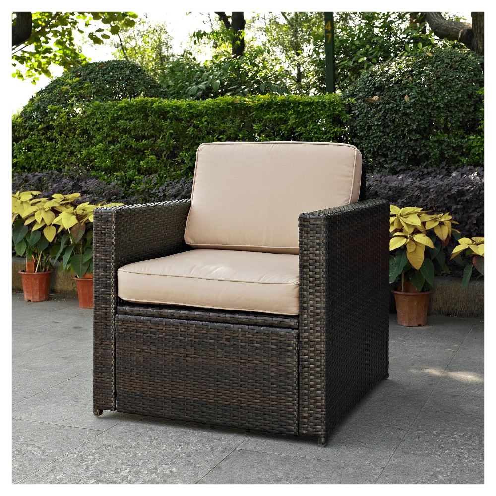 Photos - Garden Furniture Crosley Palm Harbor Outdoor Wicker Arm Chair In Brown with Sand Cushions  