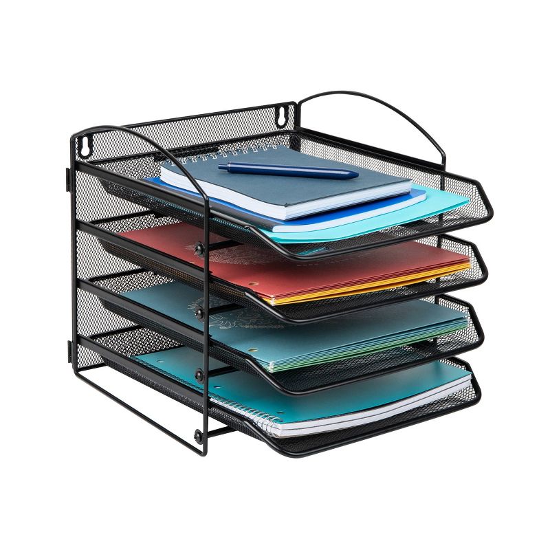 Mind Reader Network Collection Plastic 4-Tier Paper Tray File Storage Desk Organization Set Black, 1 of 8