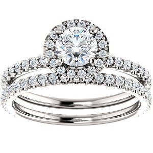 Pompeii3 1 1/10ct Diamond Halo Engagement Wedding Ring Set 14k White Gold - 1 of 4