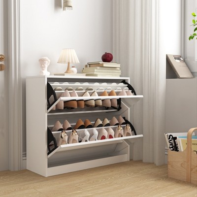 TIRAMISUBEST 2 Tier Shoe Storage Cabinet with Draders for Entryway - White Mobile File Cabinet