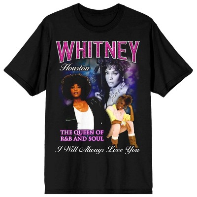 Mens Whitney Houston 90s Photo Screen Print White Graphic Tee Shirt-Medium