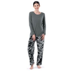Fruit of the Loom Women's Long Sleeve Crew Neck Top and Fleece Bottom Pajama Set - 1 of 4