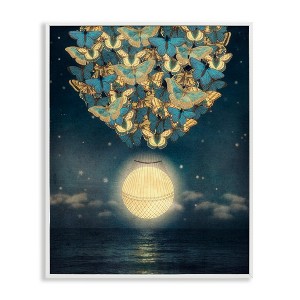 Stupell Industries Lunar Butterfly Hot Air Balloon Surreal Ocean Sky Black Framed Giclee Art - 1 of 4