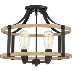 Franklin Iron Works Buford Rustic Farmhouse Ceiling Light Semi Flush Mount Fixture 18" Wide Faux Wood Black 4-Light for Bedroom Kitchen Living Room - 1 of 4