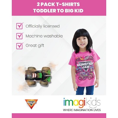 Monster Jam Little Girls' 2-Piece Knit Jersey Short Sleeve Graphic Tees Pink Heather Gray 7-8 — фото 3