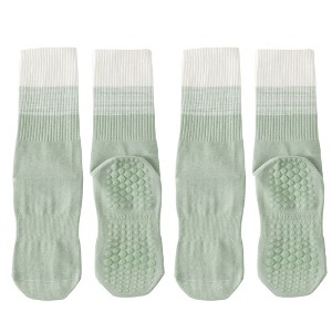 Anna-Kaci Women's 2-Pair Set Gradient Mid-Calf Grip Socks with Soft Seamless Toe and Anti-Slip Bottom for Yoga or Sneakers - 1 of 4