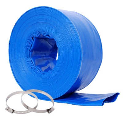 Syemin Drip Irrigation 100Ft Pool Backwash Hose, Heavy Duty Water Discharge Hose for Swimming Pool Filter Pump with 2 Clamp, Blue, 4"*4"*4"