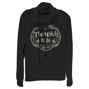 Juniors Womens Lost Gods Halloween The Witch Is In Skulls Cowl Neck Sweatshirt - 1 of 4