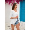 Womens Spring Cardigan 3/4 Sleeve Open Front Cardigan Tiny Hollow Out Woven Jacquard Cardigan with Flounce Hem - 3 of 4