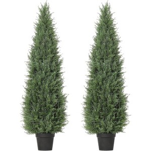 2 Pack Artificial Cedar Topiary Trees Outdoor, UV Resistant Fake Potted Plants for Porch, Patio, Wedding Decor, Realistic Faux Evergreen Shrubs - 1 of 4