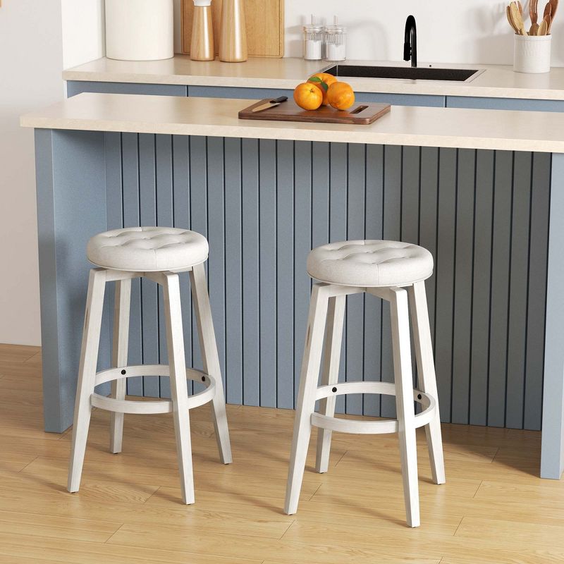 Costway 26"/30" Swivel Bar Stool Set of 2 Upholstered Counter/Bar Height Rubber Wood Frame Beige, 2 of 10