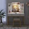 PAKASEPT Makeup Vanity Desk with Lighted Mirror and Stool, White Makeup Table with Storage Shelves, 2 Drawers - 3 of 4