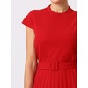 INSPIRE CHIC Women's Mock Neck Cap Sleeve Belted A-Line Midi Pleated Dresses - 4 of 4
