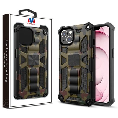 MyBat Sturdy Hybrid Protector Cover Case (with Stand) for Apple iPhone 13 (6.1) - Green Camouflage / Black