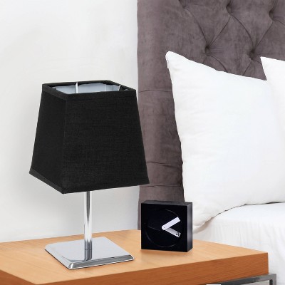 Mini Table Lamp with Squared Empire Fabric Shade Black - Simple Designs: ETL Listed, Metal Base, Linen Shade, Inline Switch