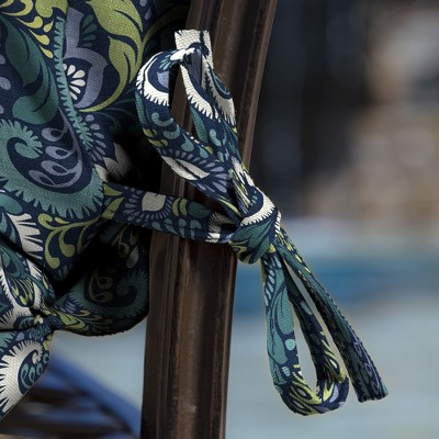 Sapphire Aurora Blue Damask Outdoor Dining Chair Cushion