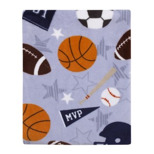 Everything Kids Sports Gray, Navy, Orange, and Brown Super Soft Toddler Blanket - 1 of 4