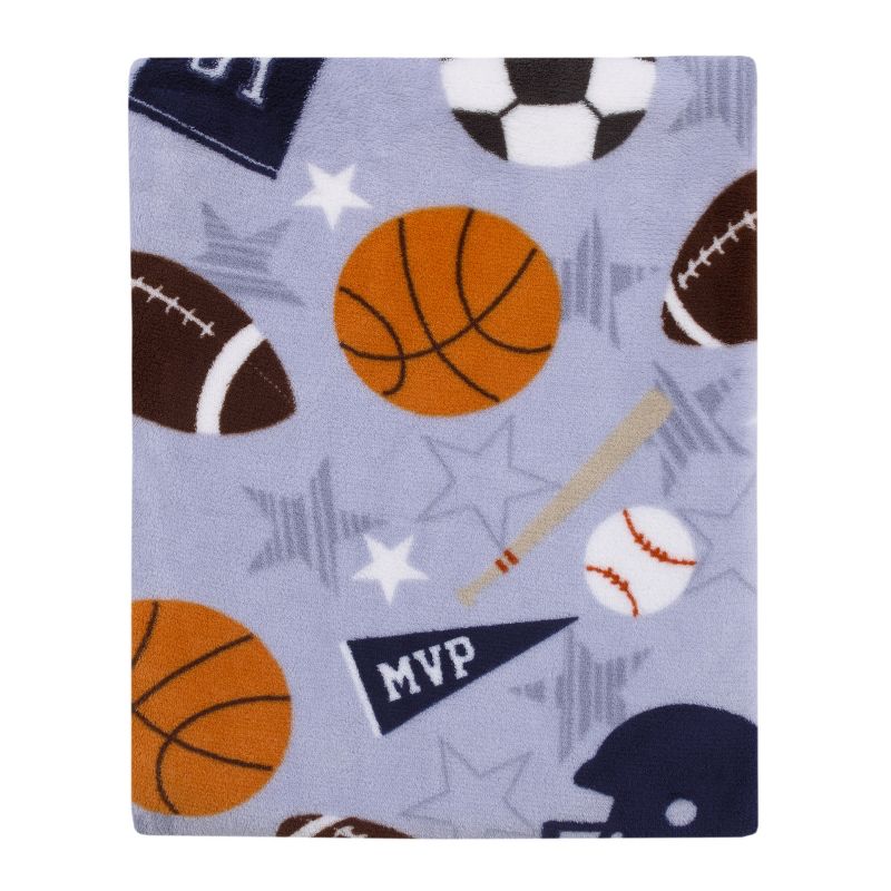Everything Kids Sports Gray, Navy, Orange, and Brown Super Soft Toddler Blanket, 1 of 6