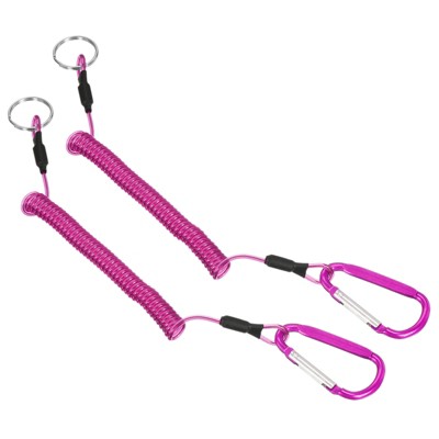 Unique Bargains Retractable Coiled Safety Cords D Shape Carabiners Fishing Tool Lanyards 2 Pcs 3.3ft