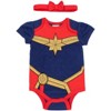 Marvel Avengers Captain Marvel Captain America Spider-Man Baby Girls Bodysuit and Headband Newborn to Infant - 4 of 4