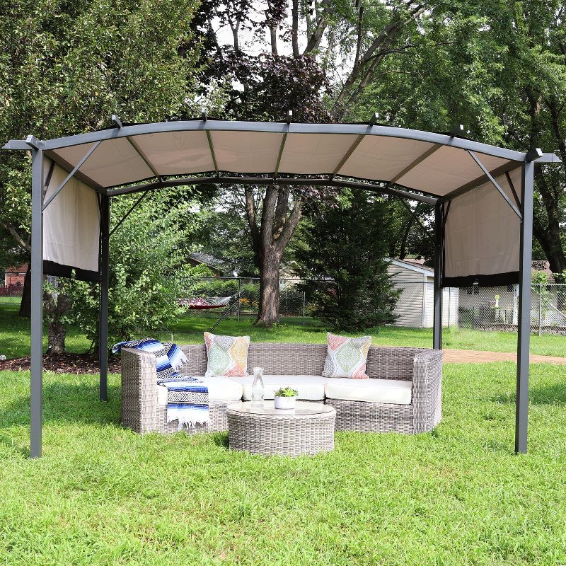 Sunnydaze 9' x 12' Metal Arched Pergola with Retractable Canopy, 2 of 13