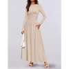 Women's Round Neck Ruched Pocket Slim - Fit Long - Sleeve Knit Maxi Dress, Elegant and Comfortable Dress for Multiple Occasions - 2 of 4