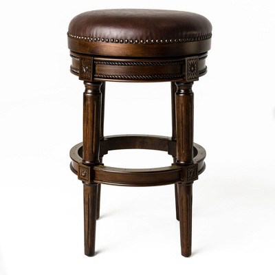 Dark Walnut Backless Swivel Bar Stool with Leather Seat