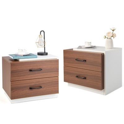 Tangkula 2PCS Nightstand Bedside Side End Table w/ 2 Drawers for Bedroom Living Room