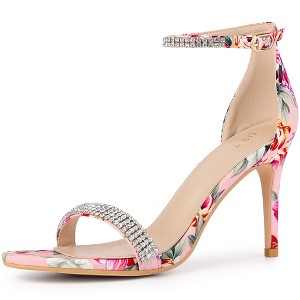 Perphy Women's Rhinestone Straps Floral Print Ankle Strap Stiletto Heel Sandals - 1 of 3