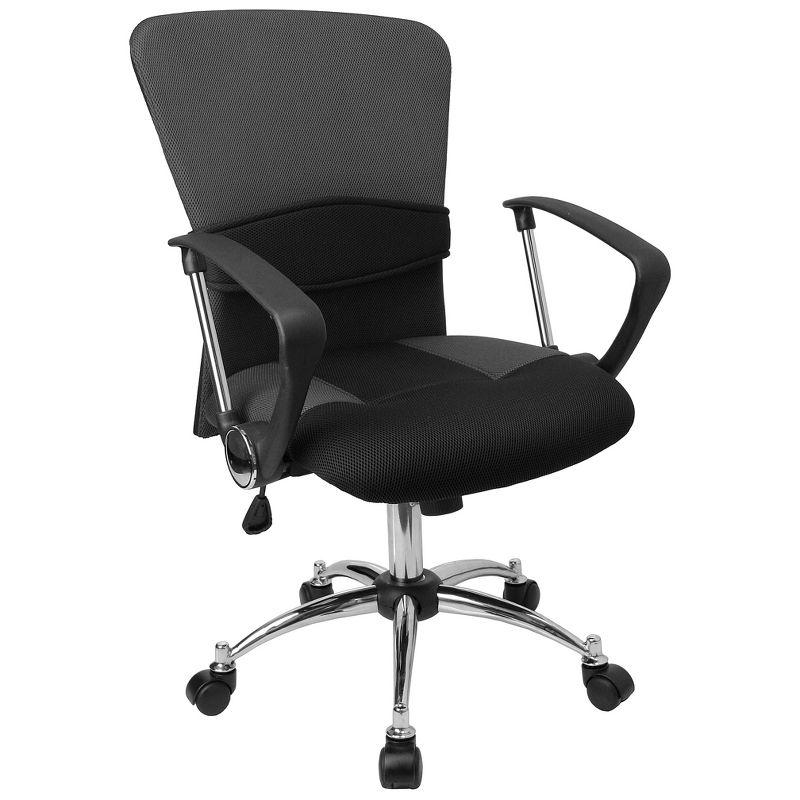 Flash Furniture Mindy Mid-Back Grey Mesh Swivel Task Office Chair with Adjustable Lumbar Support and Arms, 1 of 3