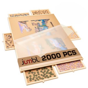 Jumbl 2000-Piece Puzzle Board with Drawers, Lazy Susan & Cover - Rotating Wooden Jigsaw Puzzle Table - 1 of 4