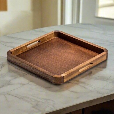 14&quot; Square Acacia Wood Serving Tray with Handles