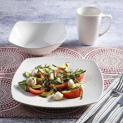 White Porcelain Square Dinnerware Set, Service for 4