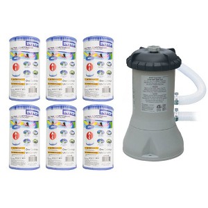 Intex 1000 GPH Easy Set Pool Filter Pump System with GFCI for Above Ground Swimming Pools with Type A & C Filter Cartridge Replacements, (6 Pack) - 1 of 4