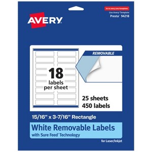 Avery Matte White Removable Rectangle Labels with Sure Feed Technology, 15/16" x 3-7/16" - 1 of 4