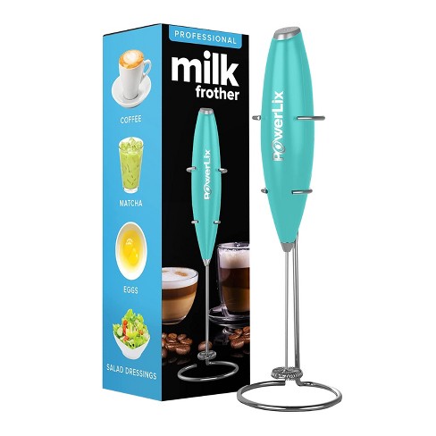 Powerlix Milk Frother Handheld Battery Operated Electric Whisk Foam Maker  For Coffee With Stainless Steel Stand Included - Carribean Aqua : Target
