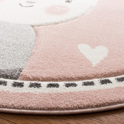 Enchanted Ivory Pink Round Synthetic Kids Play Rug - 5'3"