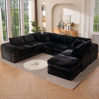 6-8 Seater Boneless Slow-Rebound Memory Foam Couch, Cloud Sectional Couches with Upgraded Fabric, Deep Seat Comfy Fluffy U Shaped Modular Sofa