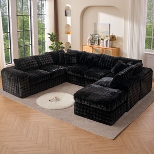 6-8 Seater Boneless Slow-Rebound Memory Foam Couch, Cloud Sectional Couches with Upgraded Fabric, Deep Seat Comfy Fluffy U Shaped Modular Sofa - 1 of 4