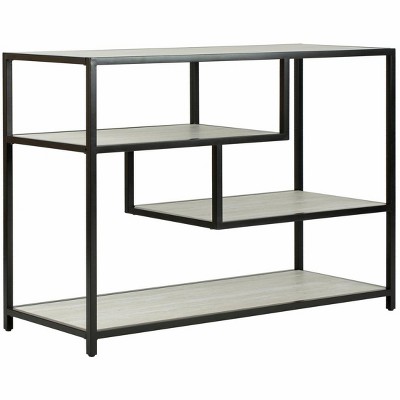 Beige and Black Geometric Wood Console Table with Storage