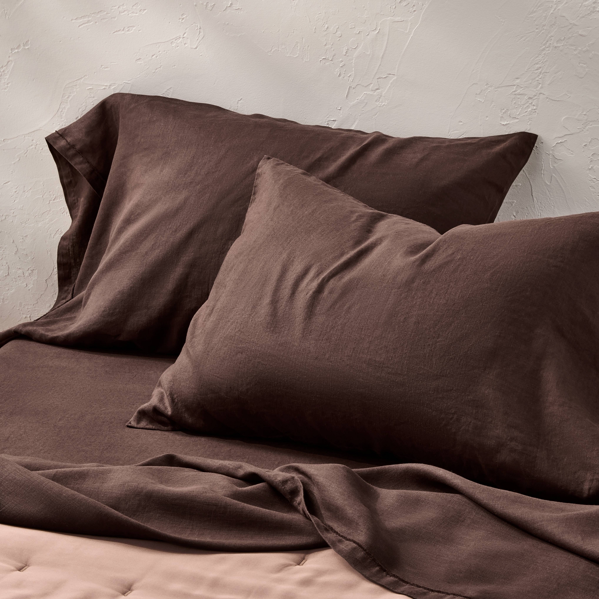 2 King 100% Linen Pillowcases Dark Fig - Casaluna™